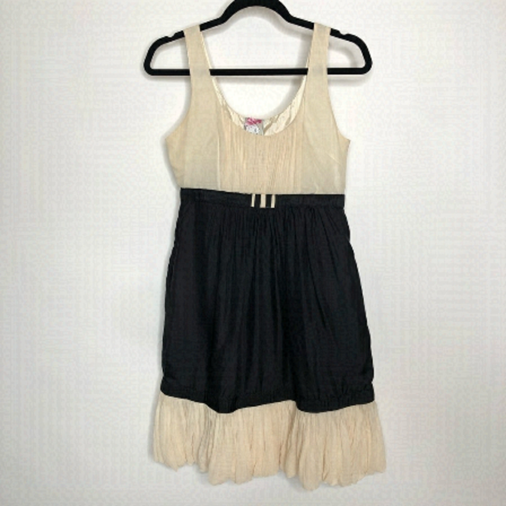 Anthropologie Yoana Baraschi Silk Black Cream Satin Ruffle Retro Cocktail